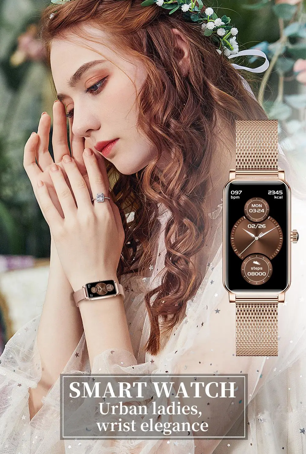 ZX19 Smart Watch Women Girl Fashion Smartwatch Heart Rate Bood Pressure Sports Fitness Wristband Customizable Dial Bracelet