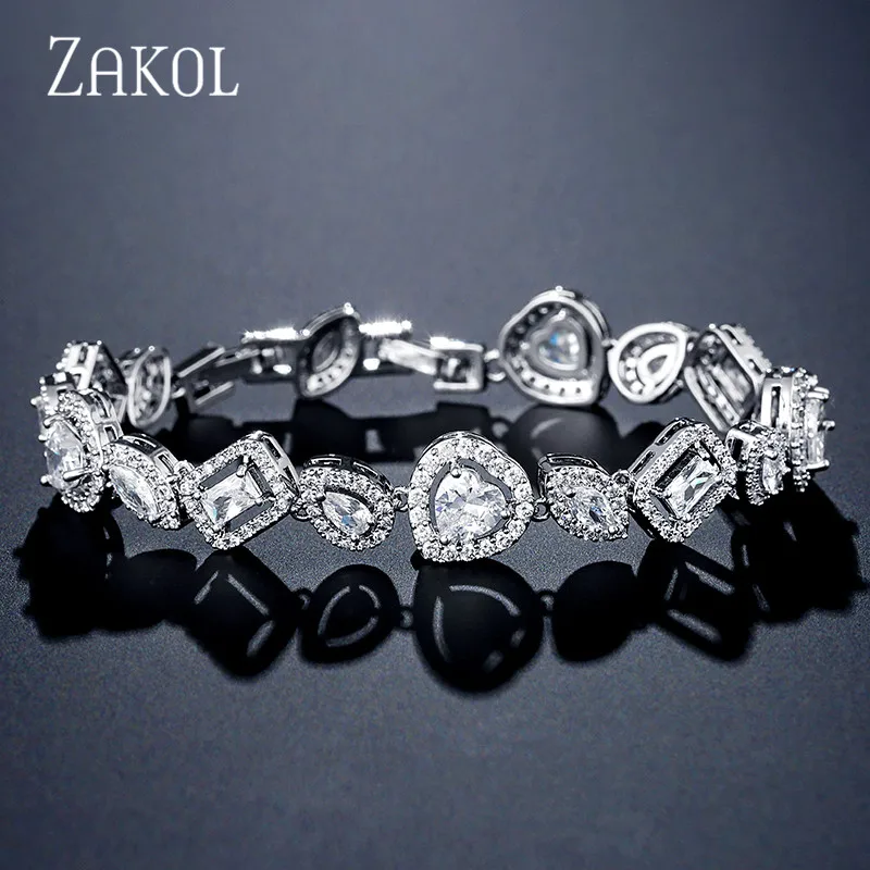 ZAKOL нерегулярные AAA кубического циркония любовь сердце модные свадебные ювелирные изделия браслет для женщин свадебный ужин подарок на день рождения FSBP2130