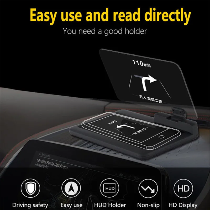 

1set Universal Smartphone Projector HUD Head up Display Holder Car GPS Navigator Car Mount Stand Phone Holder Black Non-slip Mat