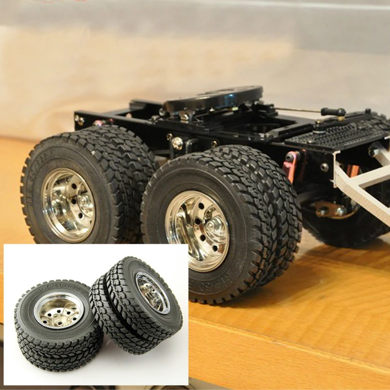 1/14 Tractor Wheel Tires Trailer Universal Double Wheel Frame Rubber Tire+Plastic Wheel Hub for RC Trucks