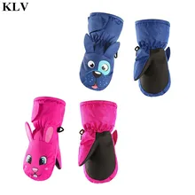 Детские перчатки, водонепроницаемые зимние толстые теплые перчатки, милые Мультяшные собачки, кролики, принт, 3D уши, противоскользящие эластичные лыжные детские варежки