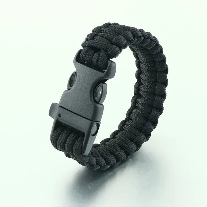 Black Color Мужской браслет Paracord, браслеты для отдыха на природе, веревка для выживания, свисток, пряжка, женские спортивные плетенные украшения SL35 - Окраска металла: Black Color