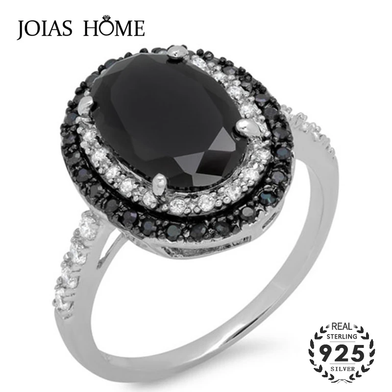 Классические серебряные кольца JoiasHome 925 для очаровательной леди с черными