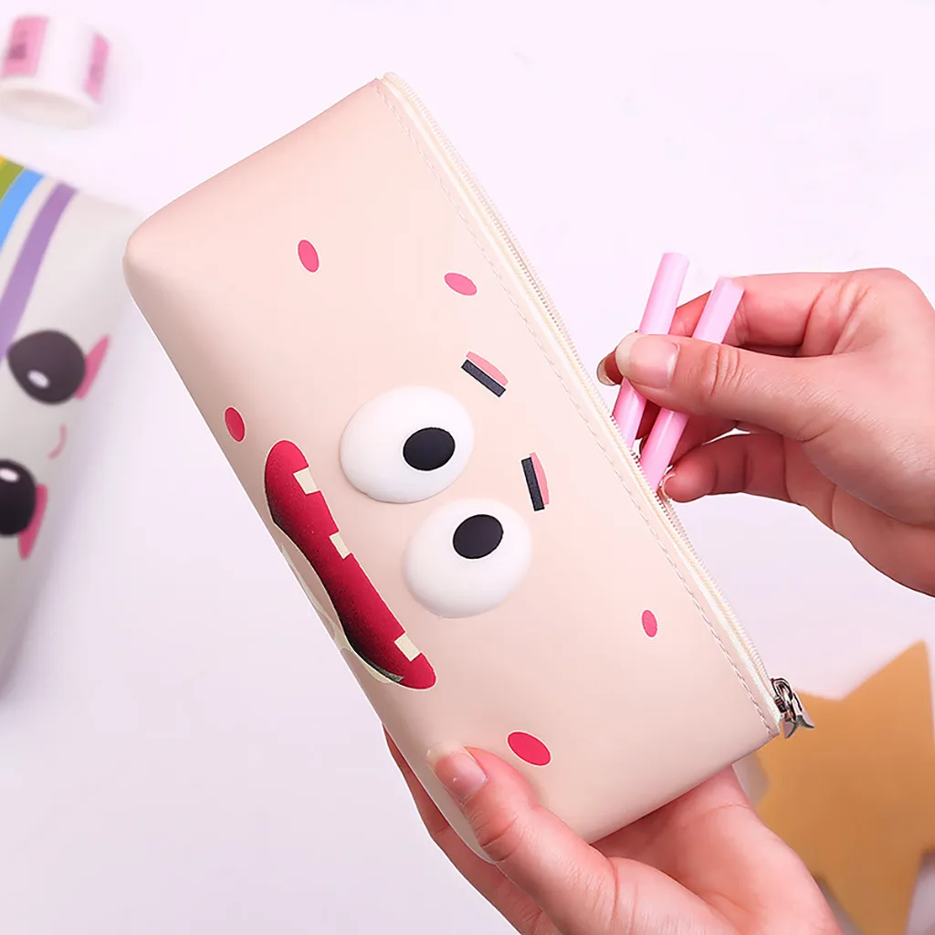 Waterproof Cute Cute Eye Hand Holding Cartoon Stereo Open Zipper Pencil Case Box School Stationery Bag Supplies