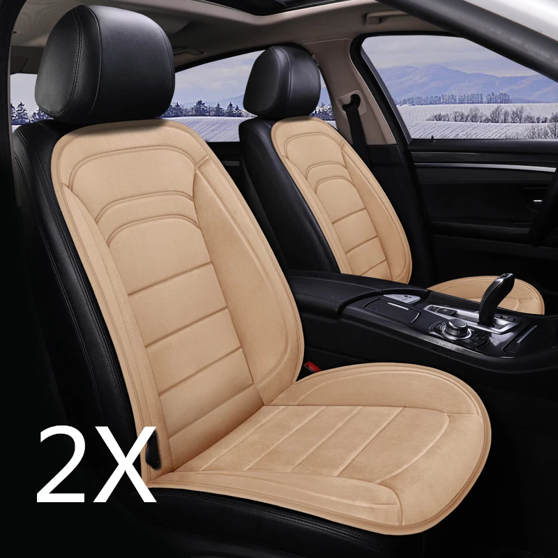 2X Beige 12 В авто сиденье с подогревом Чехол Подушка передняя защита быстрый Электрический нагрев регулируемый теплый зимний мягкий ягненок кашемир 3 режима - Название цвета: 2X Beige