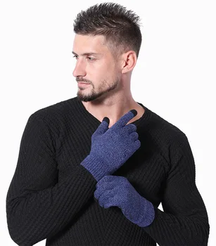 

1PC Men Winter Warm Knitted Gloves Flexible Full Finger Gloves Thicken Cashmere Gloves for Smart Phone Tablet Christmas Gift