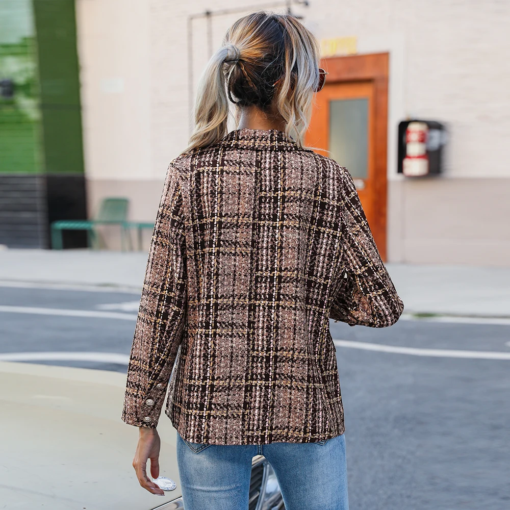 Fall 2022 women blazer jacket ladies tops office wear women korean plaid  blazer vintage orange long