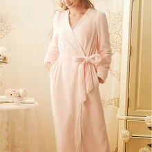 Осенне-зимняя женская одежда для сна в стиле принцессы, фланелевые пижамы с v-образным вырезом, плотные ночные халаты, ночная рубашка, халат, Халат