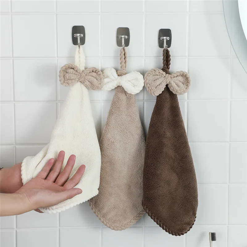 Microfiber Hand Towel Coral Velvet Bowknot Soft Hand Towels Bathroom Thickened Absorbent Cleaning Rags Home Kitchen Wipe Dishcloths
