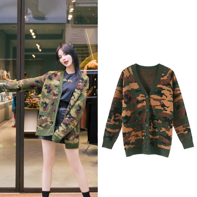 ^Cheap New set auger camouflage languid is lazy wind easing knitting cardigan female western style v neck SA1005 knitting coat