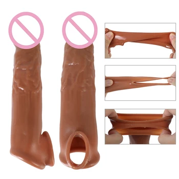 Male Delay Ejaculation Penis Sleeve Extender Cock Enlarger 18CM Sex Shop Sex Toys for Men Realistic Penis Condom 2
