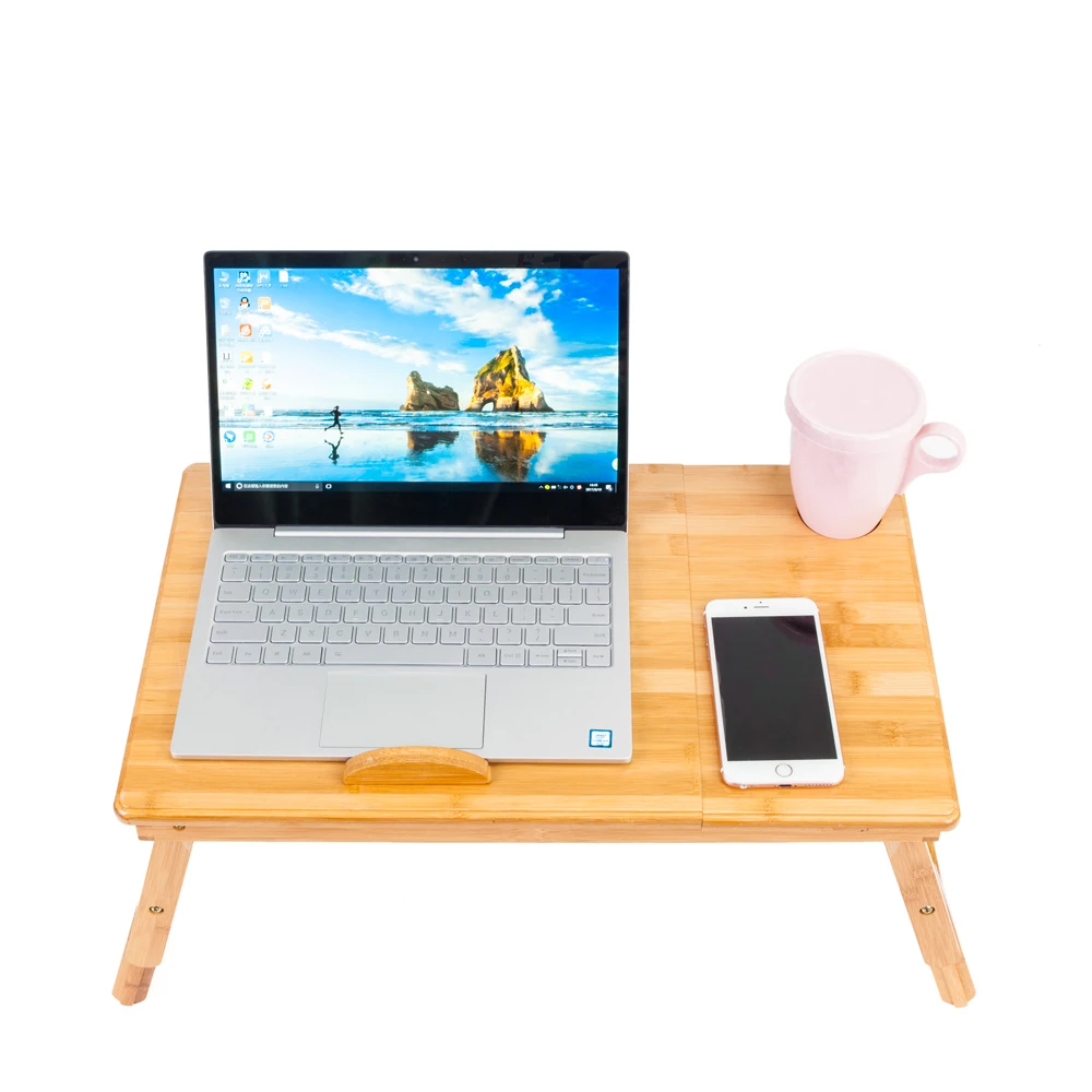 

53cm Smooth Adjustable Computer Desk with Cup Stand Wood Color