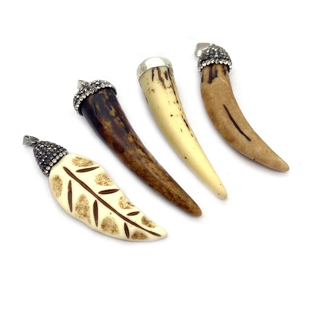 1pcs Resin Beef Bone Pendant Flared Leaf Shape Set with Diamonds DIY Necklace Jewelry Making Accessories Natural Stone | Украшения и