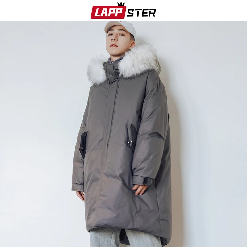 

Men Streetwear Winter Jacket 2019 Mens Korean Fur Hooded Puffer Jackets Long Coats Male Harajuku Thick Hip Hop Parka