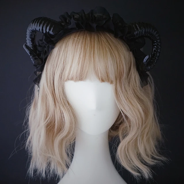 Gotik aksesuarlar şeytan boynuzları Cosplay kafa bandı cadılar bayramı el  yapımı gotik siyah dantel saç çember