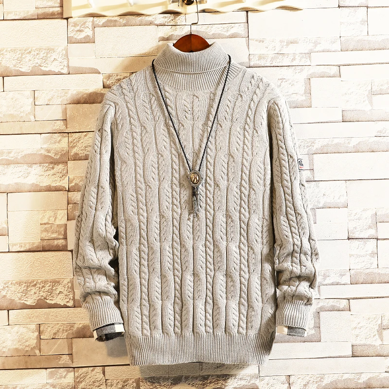 2019 Sweater Men Turtleneck Thick Warm Mens Sweaters Wool Pullover High Turtle Neck Casual Male Sweter Pull Homme Khaki Pullover