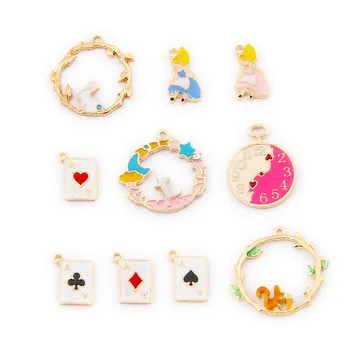 

10pcs DIY accessories enamel clock Squirrel in Wonderland Bunny charms Delicate golden series earrings bracelet pendant
