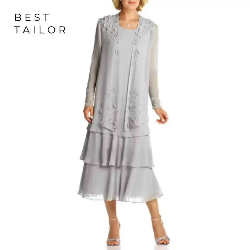 silver tea length mother of the bride dresses