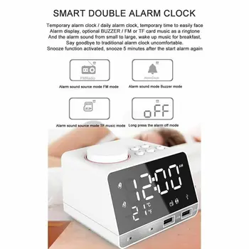

Dual Alarm Mirror Clock Led Fm Radio Wireless Speaker With 2 USB Port Small Stereo Computer Car Speakers