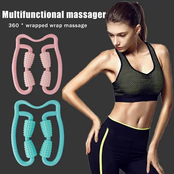 

U Shape Trigger Point Massage Roller for Arm Leg Neck Muscle Tissue for Fitness Gym Yoga Pilates Sports 4 Wheel