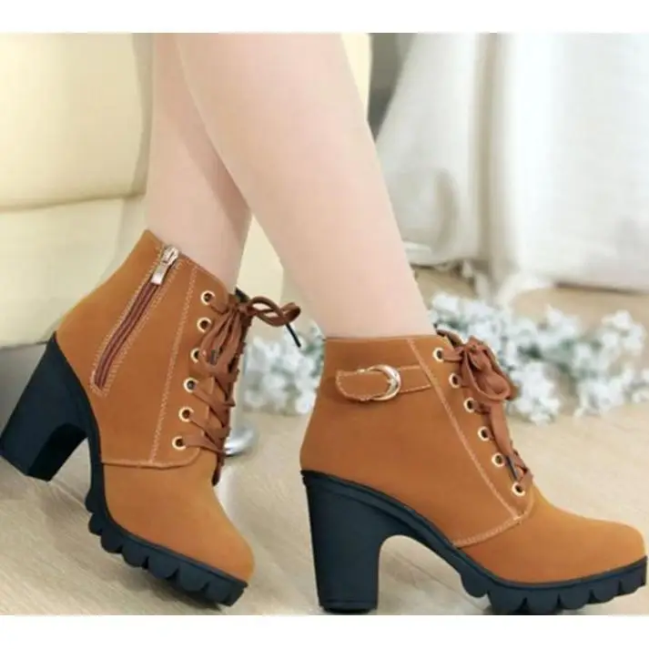2024 New spring Winter Women Pumps Boots High Quality Lace-up European Ladies shoes PU high heels Boots Fast delivery