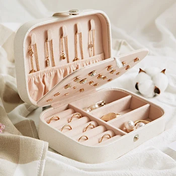 

Protable Leather Jewelry Box Storage Earrings Ring Necklace Case Jewel Packaging Travel Cosmetics Beauty Organizer Container Box