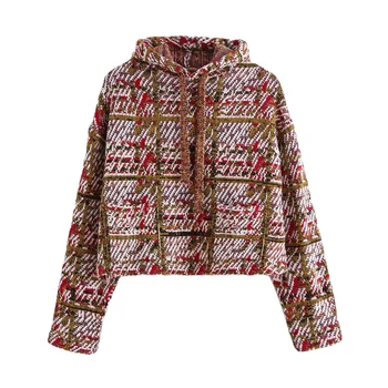 

Vintage women tweed hoodies 2019 fashion ladies plaid sweatshirt female autumn-winter street-wear pullovers girls chic knitwear
