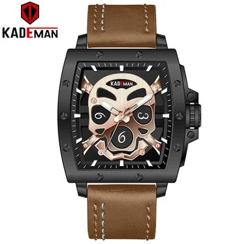 

KADEMAN Brand Mens Watches Skull Design Vintage Casual Genuine Leather Waterproof Quartz Wristwatch Relogio Masculino