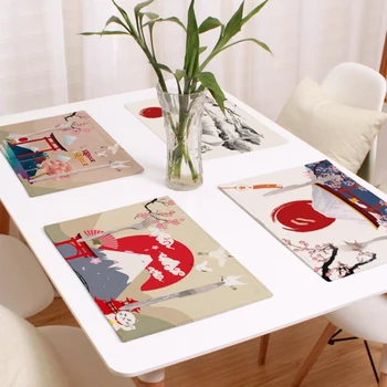 

Linen Single-sided Placemat Japanese Style Creative Cartoon Decorative Placemat For Home Living Room Kitchen Dinner Table