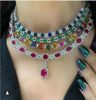 

Accking Luxury Trendy Bridal Jewelry Sets Full cubic zirconia For Women Wedding Party Accessories Multicolor