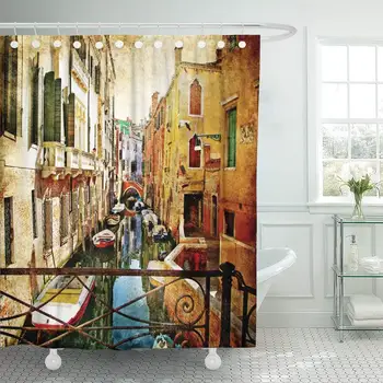 

Oil Amazing Venice in Painting Famous Italian Paint Vintage Shower Curtain Waterproof Polyester Fabric 72 x 72 Inches Set