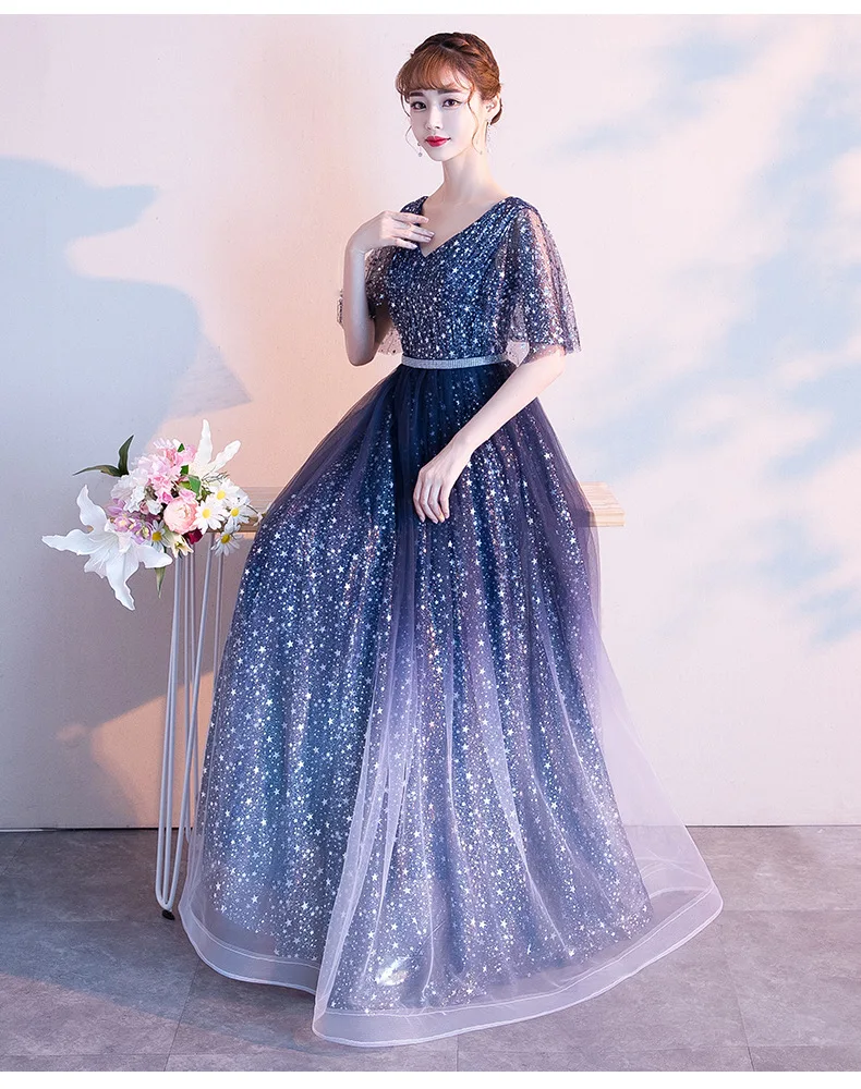 DEERVEADO D255 A Line V Neck Long Prom Dresses Woman Occasion Dress Party Prom Gown Formal Dress Vestido De Festa