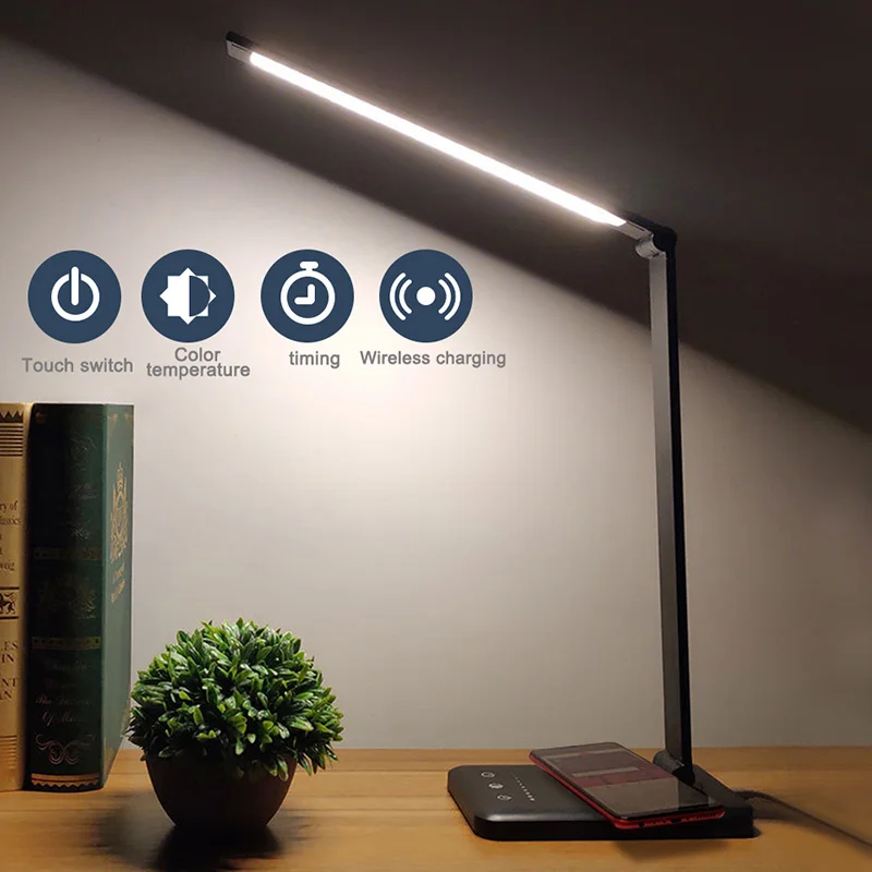 Eye Protect LED Desk Lamp Folding Touching 3/5 Dimming USB Reading Table Wireless Charging For Mobile Charge | Лампы и освещение