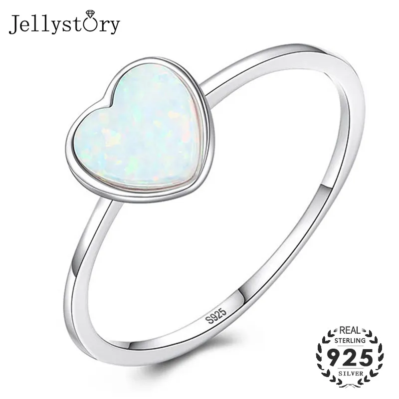 Jellystory Трендовое серебро 925 ювелирные кольца для женщин в форме сердца опаловые драгоценные камни Свадебные обручальные вечерние подарки кольцо