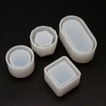 

4 Pack DIY Box Silicone Resin Molds Mini Round Square Oval Hexagon Storage Resin Casting Mold for Flower Pot Pen Holder
