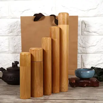 

New Hot 1 Pcs Bamboo Tube Tea Box Airtight Small Container Spices Storage Jar with Lid SMD66