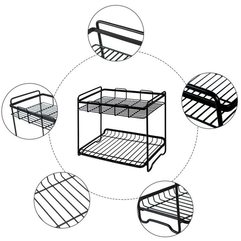 

Hot Sale Spice Rack Two Layers Stainless Steel Storage Shelf Rack Home Kitchen Seasoning Holder Organizer