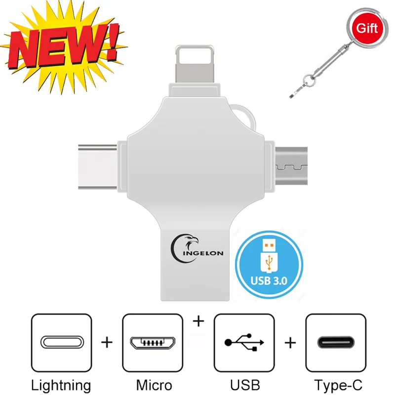 ФЛЕШКА Новый дизайн INGELON 4 в 1 USB флэш-накопитель для iphone 3 0 128 Гб карта памяти OTG