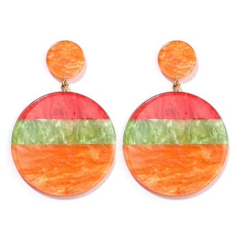 

2020 European and American fashion spring and summer color stitching ins style classic round plexiglass acrylic earrings