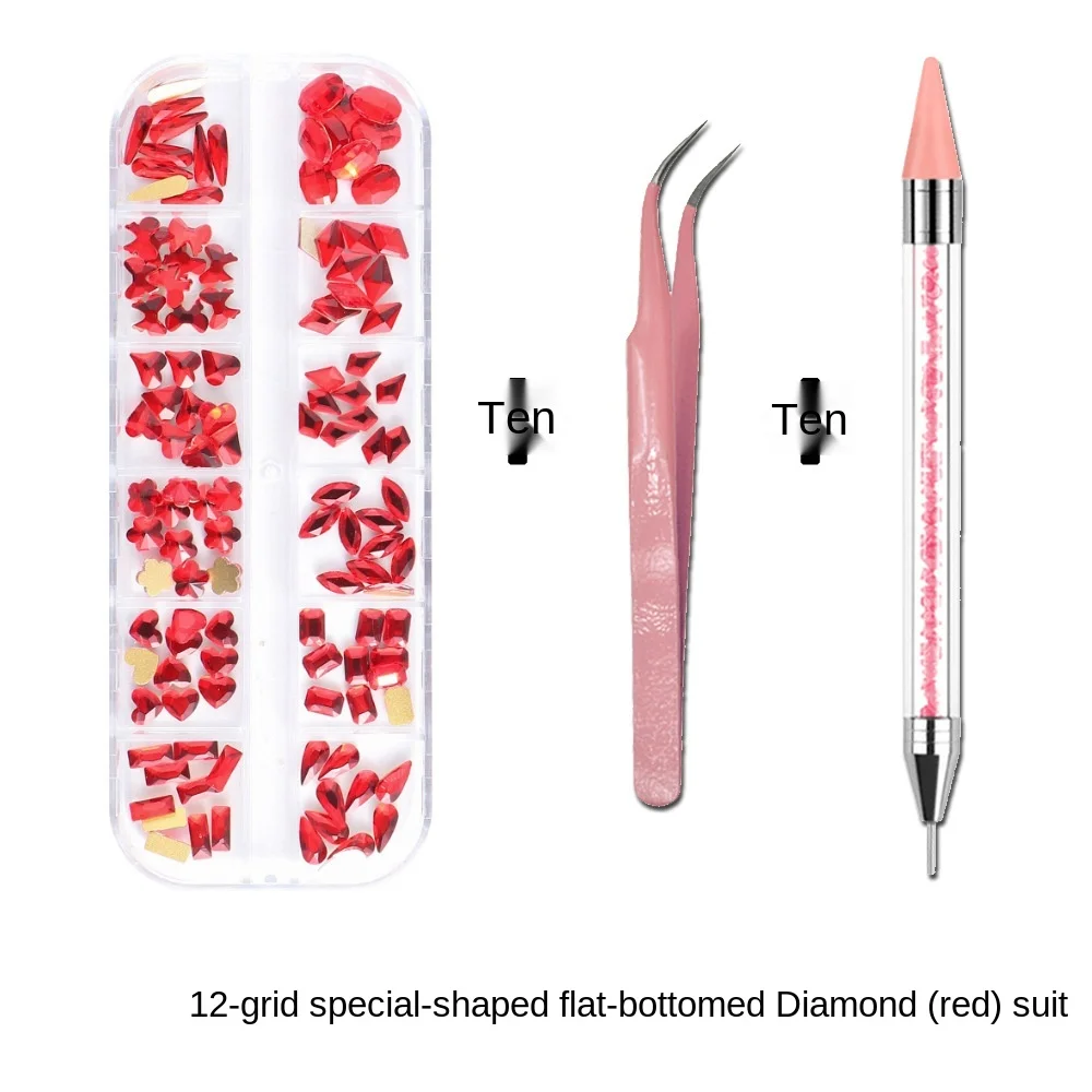 1Box Multi Size Glass Nail Rhinestones Mixed Colors Flat-back AB Crystal With tools 3D Charm Gems  Manicure Nail Art Decorations