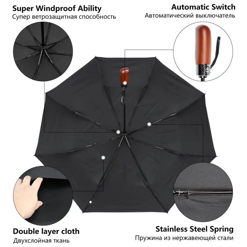 Модный стиль автоматический зонт дождь женский большой двухъярусный деловой мужской зонт креативная ручка из плотной древесины женский зонтик