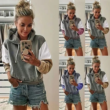 

Women Sweatshirts Autumn Winter Hoodies Long Sleeve Hoody Ladies Patchwork Hooded Sweatshirt Female Outwear 2020 New