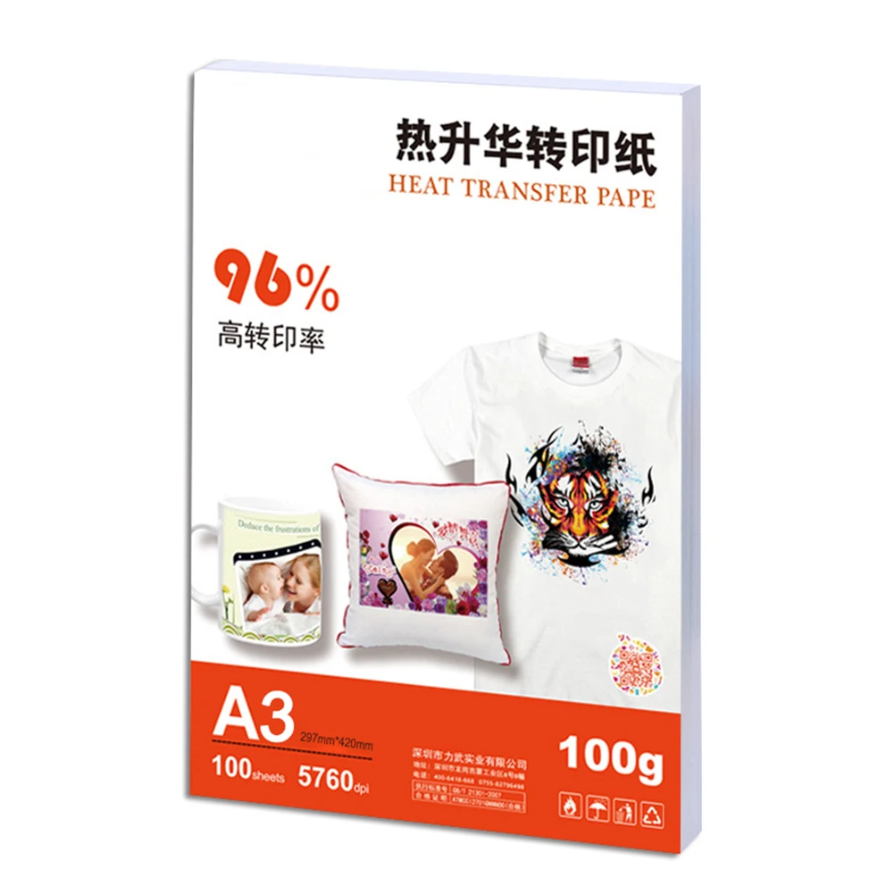 A3-100g 100pcs Fabric Decal Paper Heat Transfer Paper for Dye Sublimation Ink Metals Wood Titles HVR88 - Цвет: A3-100g