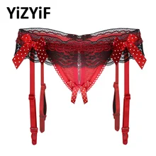 Сексуальное женское нижнее белье бикини кружевные трусики с открытой спиной и рюшами в горошек с бантом нижнее белье с подвязками
