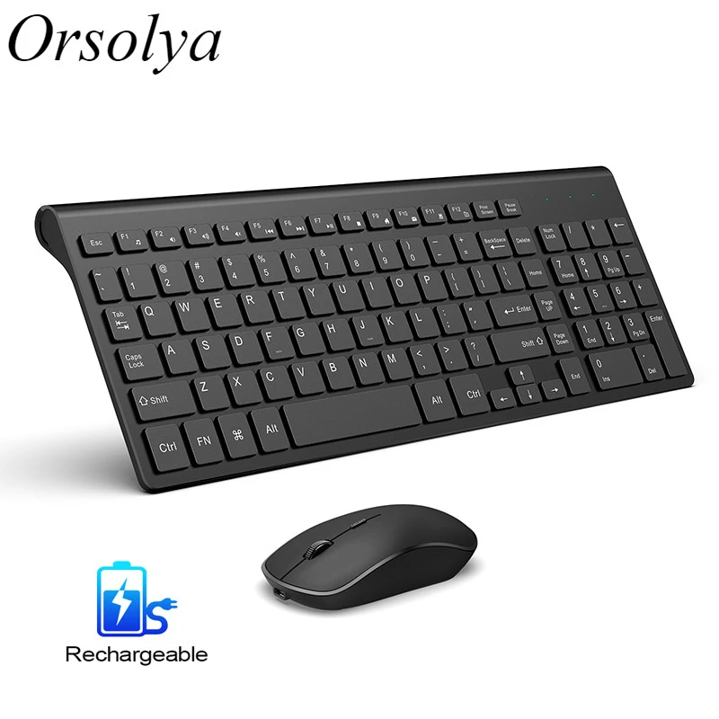  Rechargeable Wireless Keyboard Mouse Combo Set Spanish/US/UK Keyboard and 2400 DPI Mice For Compute