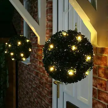 

Solar Flower Ball Light Led Plastic Sepak Takraw Hanging Light Lamp Simulation Green Grass Craft Leaf Ball Decoration Light M5K9