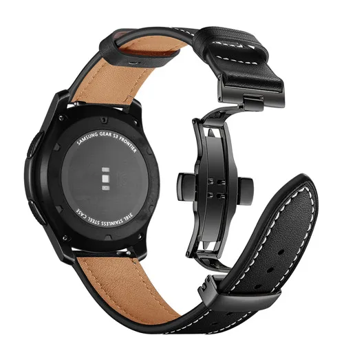 Итальянский кожаный ремешок для samsung galaxy watch 46 мм ремешок gear s3 ремешок 22 мм браслет huawei часы gt ремешок Бабочка Пряжка 46 - Цвет ремешка: Black buckle black