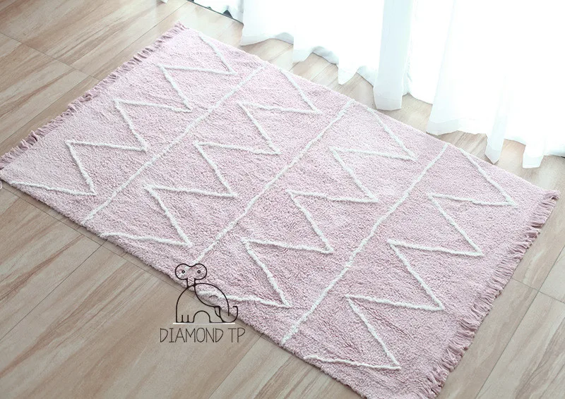 Pink Скандинавский Детский ковер 150x110 см с бахромой волнистый напольный коврик из хлопка детский игровой ковер ковры для гостиной ребенок Фото фон Коврик - Цвет: Pink