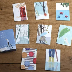 Lomo – Mini cartes de Message en papier, paysage de pluie, dessin animé, en boîte, notes d'anniversaire, cadeau d'amour pour petite amie, 28 pièces/lot 