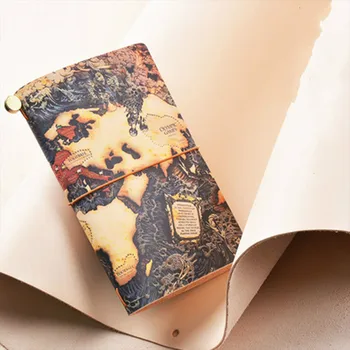 

Genuine Leather Retro Traveler Notebook Planner World Map Daily Business Journal Agenda Organizer Planner Note books 3 Size